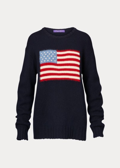 Ralph Lauren Flag Cashmere Crewneck Striktrøje Dame Danmark (IUYRJ9305)